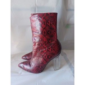 AIIT Fashion Chunky High Clear Heel Ankle Boot Shoe Red Womens Size 40 US Size 9